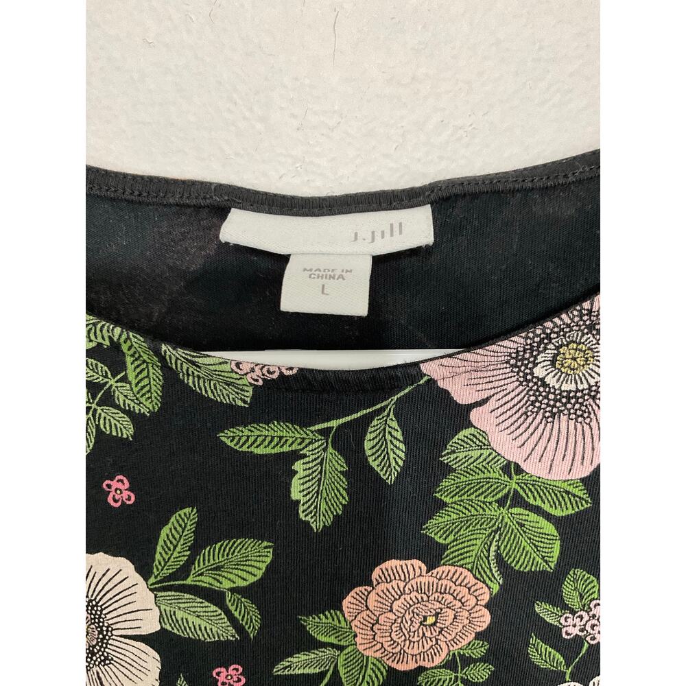 J. Jill Black Floral Panel 3/4 Sleeve Stretchy Tunic Knit Top Women’s Size Large - Picture 6 of 7